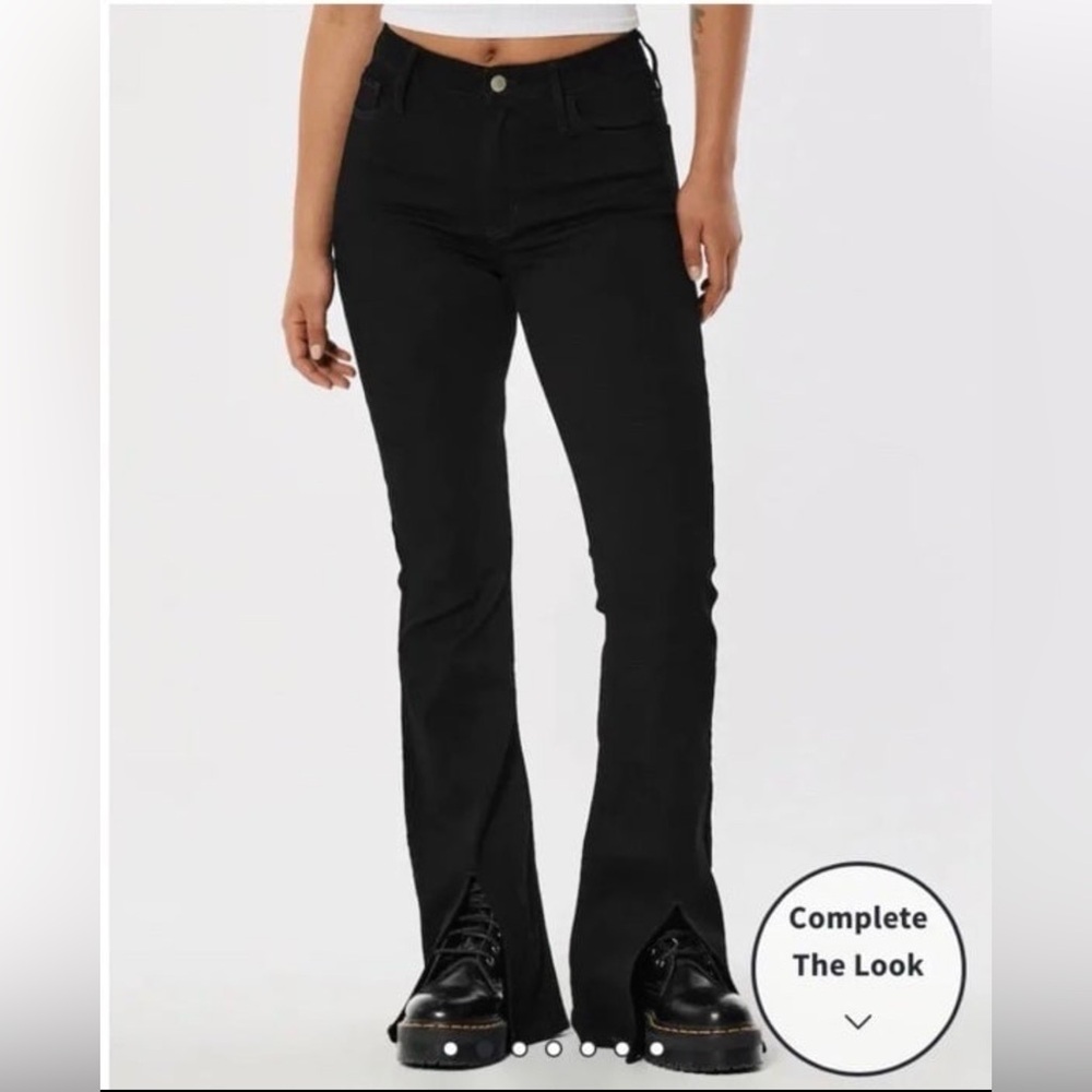 NWT Hollister black high rise flare split soft strength jeans w27L31